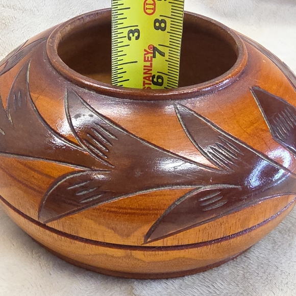 VTG Carved Wood Trinket Box Floral Round with Lid Rustic Home Decor Dark Brown - Picture 11 of 12